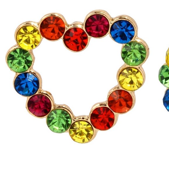 Betsey Johnson Rainbow Stone Heart Earrings - Picture 3 of 6